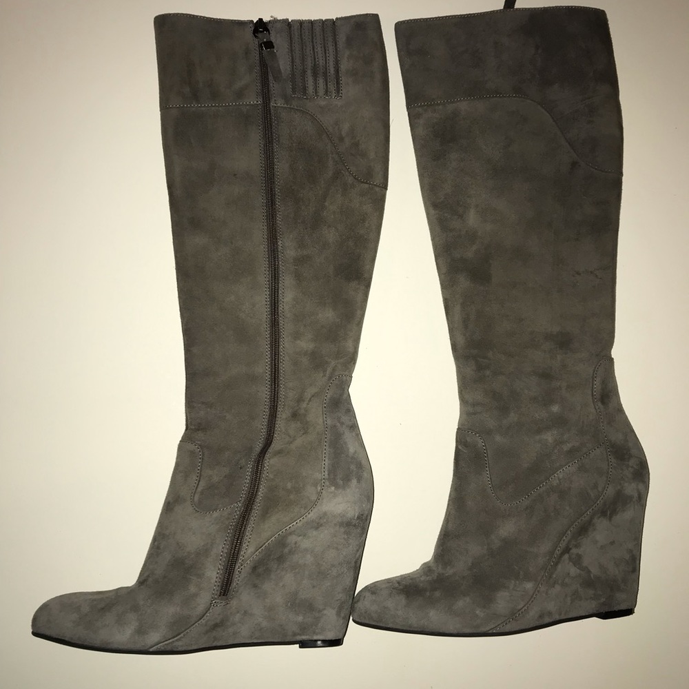 Via Spiga Grey Suede Wedge tall boots